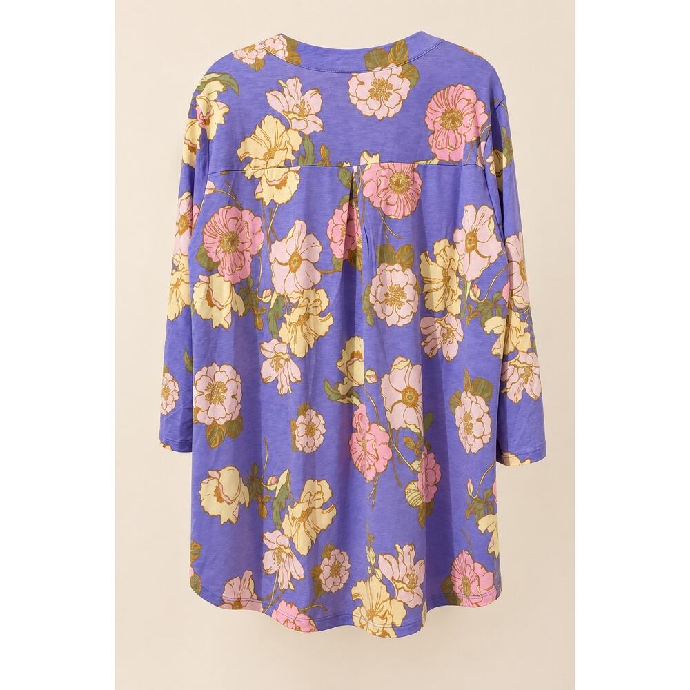 Dear Scarlett Floral Tunic Top Womens XL Purple Pink Roll Tab Sleeve NWOT - Picture 3 of 5